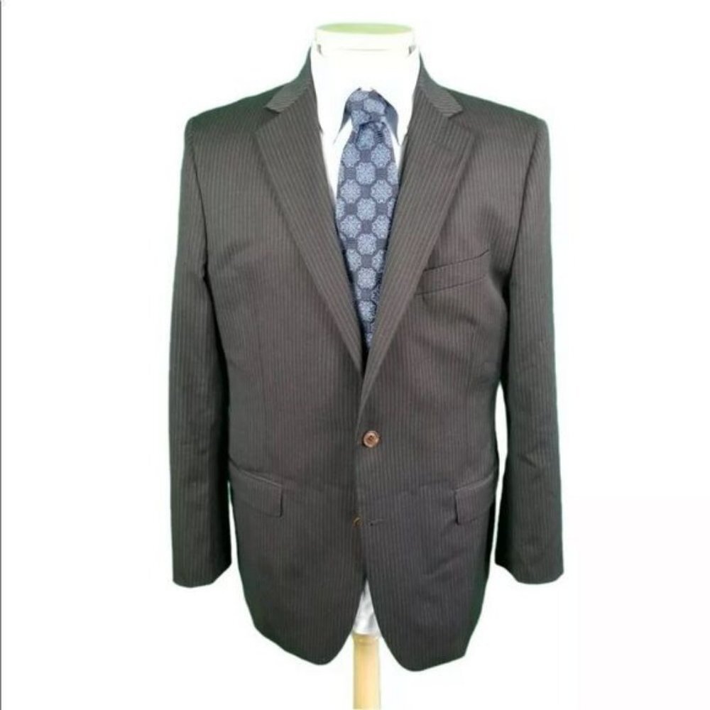 Brooks Brothers 42R Navy Stripe Suit Jacket 2 Button 1 Vent 100% Wool